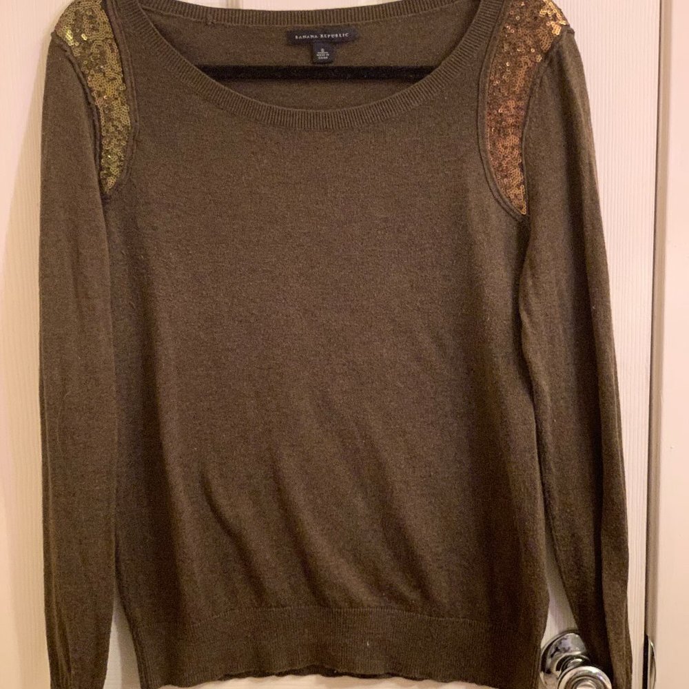 Banana Republic Sweater - Olive with sequin shoulder detail - S
